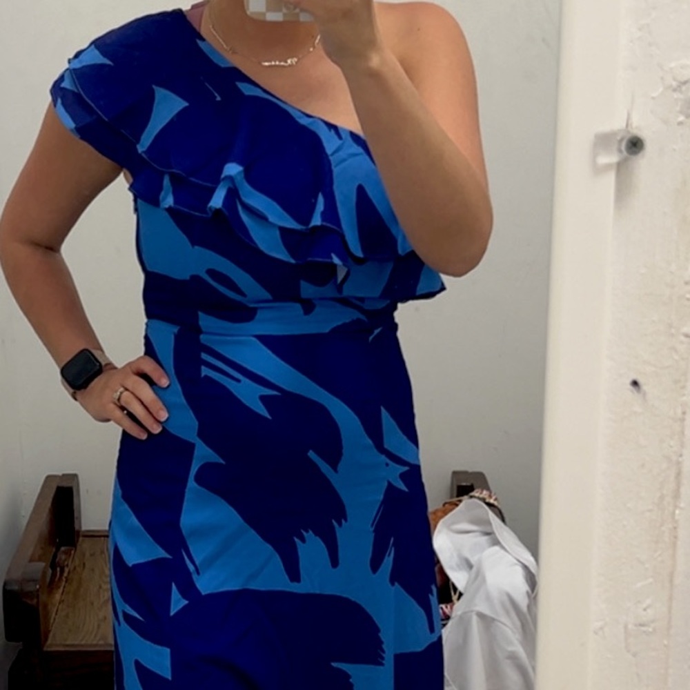 Blue One-Shoulder Ruffle Dress - Picture 3 of 3